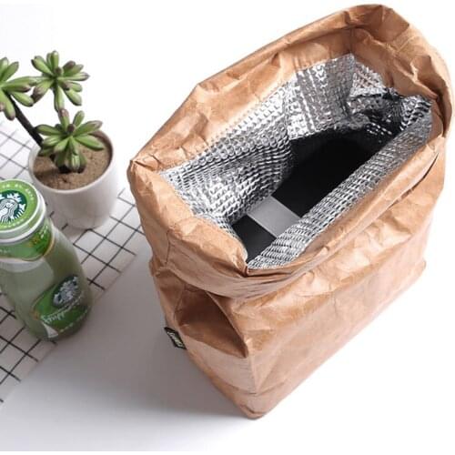Foldable Reusable Leakproof Food Container Large Capacity Lunch Bag Waterproof Thermal Insulation Kraft Paper Aluminum Foil
