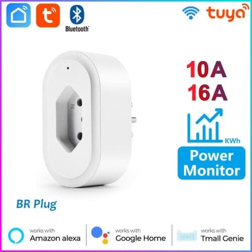 16/10A Tuya Smart Wifi+Bluetooth Brazil Smart Plug With Power Monitor Smart Life APP Smart Socket Voice Work For Alexa Google