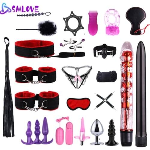 SMLOVE Erotic Sex Toys For Women Couples Nipple Clamps Handcuffs Whip Gag BDSM Bondage Slave Restraint Kit Sexy Accessories Shop