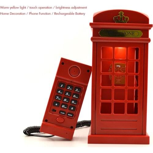 Old wired telephone booth USB charging LED night light touch sensor adjustable brightness desktop landline
