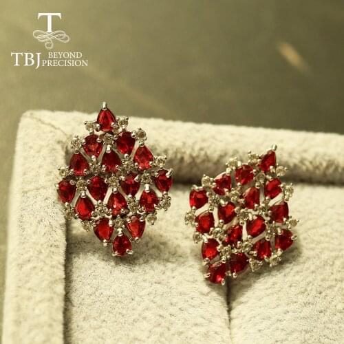 TBJ ,925 Sterling silver red sapphire luxury earring ,6ct natural sapphire gemstone fine jewelry for women party nice gift