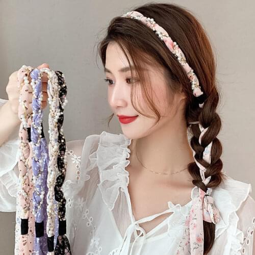 Pearl Floral Hair Scarf Girls Hair Scarf Bows Rubber Bands Scrunchie Chiffon Elastic Hair Bands for Women Hair Ties Accessories