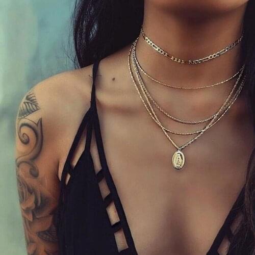 2020 New Trendy Geometry Creative Multi-layer Pendant Necklace for Women Golden Color Clavicle Chain Female Jewelry Accessories