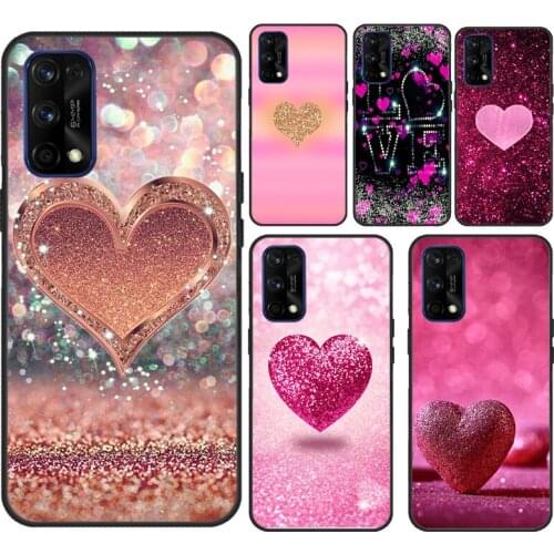 Gold Rose Glitter Love For OnePlus 9 Pro 7 8 T Nord 9R Case For Realme C3 C11 C15 C21 GT Neo Q3 6 7 8 Pro Cover