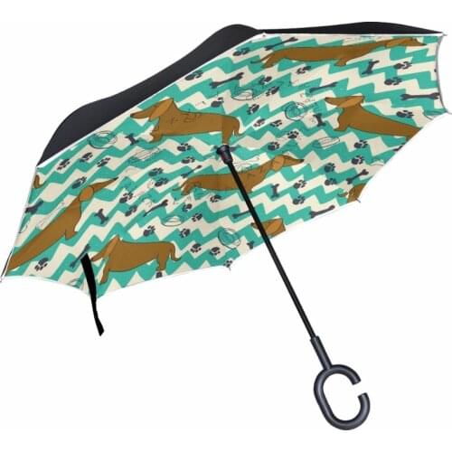 Dachshund Umbrellas C-Hook Windproof Reverse Umbrella Inverted Double Layer Self Stand Rain Protection Umbrella Drop Shipping