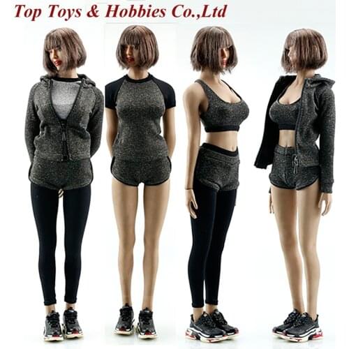 1/6 scale FA008 Female figure Clothes Yoga Suit Fitness Suit Set Gray 6 Piece/ Set for 12'' Action figure Body