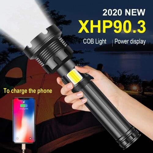 250000 Lumen HXP90.3 COB Flashlight Telescropic Zoom LED Light USB Rechargable 18650 and 26650 Battery Camping Torch Light