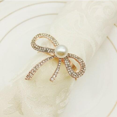30pcs Metal napkin buckle, diamond bow napkin ring home model room decoration, gold and silver