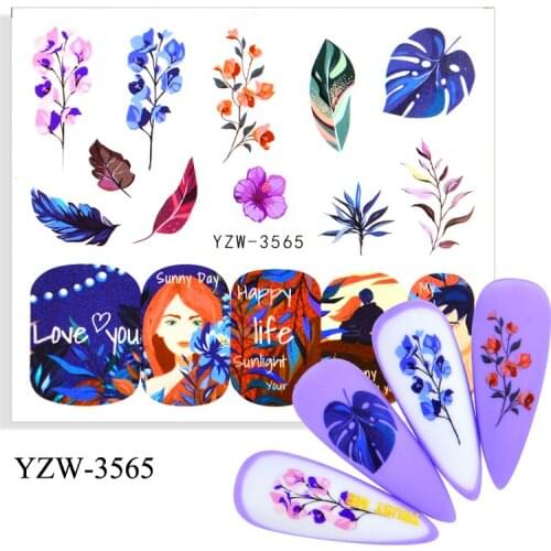 4Pcs/Lot Green Theme Leaves Flower Nail Sticker Cute Birds Line Transfer Sliders Decals For Nails DIY Design Decoration