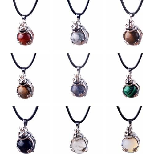 ASHMITA Women Copper Elegant Frog Pendant 16MM Natural Stone Balls Sphere Crystal Pendants Chakra Necklace Jewelry