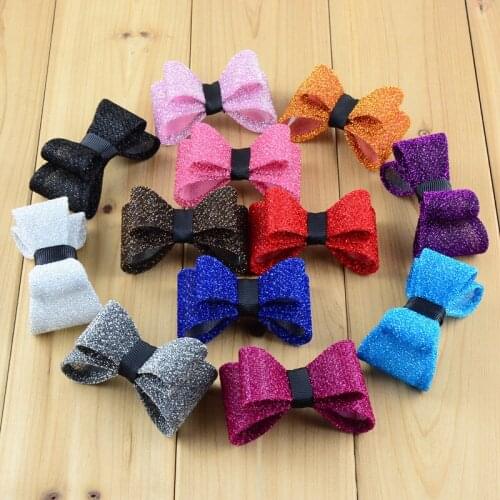 Double-decker shiny Solid 3D bowknot without clip headwear Hard PVC Satin Bows 2.5inch Girls Hair Accessories 12color HDJ36