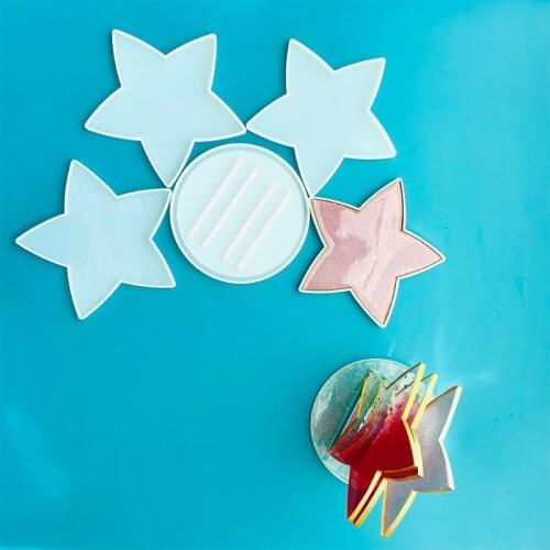 F3MD 5 Pcs/Set Five-pointed Star Coaster+Cup Mat Holder Epoxy Resin Mold Mug Pad + Storage Base Silicone Mould DIY Crafts Tools
