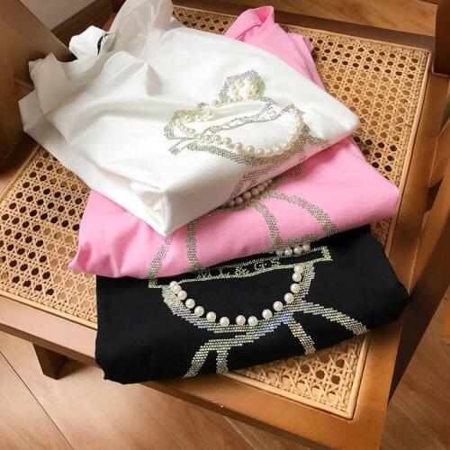 Heavy Industry Hot Iron Diamond Nail Bead Short Sleeve T-shirt Female Bear 2021 New Half Sleeve Design Sense of Minority Summer