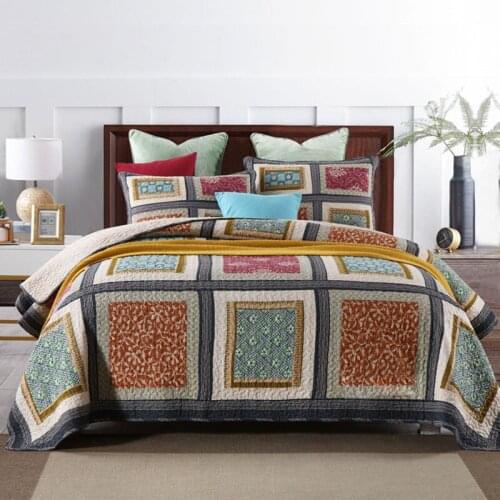 Vintage Bedspread on the Bed Quilt Set 3pcs Summer Blanket for Bed Patchwork Cotton Coverlets Pillowcase King Size CHAUSUB