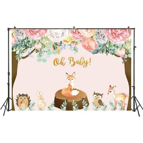HUAYI Photography Backdrop Baby Shower Watercolor Jungle animals 1st birthday party decor banner photo booth backdrop W-3880