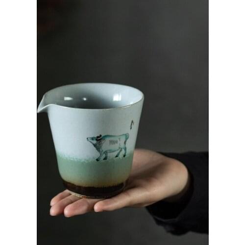 Ceramic Tea Pitcher Japanese Style Kiln Baked Diligent Cow Pitcher Large Tea Pitcher Fair Cup Kung Fu Tea Set Tea Infusers