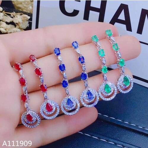 KJJEAXCMY boutique jewelry 925 sterling silver inlaid Natural Emerald Sapphire Ruby Womens earrings support detection fine