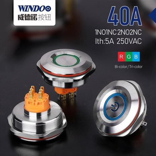 WINDOO 40mm Push button Switch ON OFF 1NO1NC SPST or 2NO2NC DPDT Waterproof Switch with Connector Wire