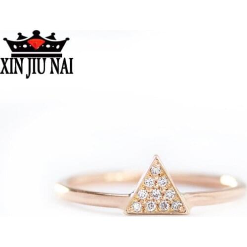 925 anillos Silver Online Celebrity 18K Rose Gold Ring Full Diamond Triangle Korean Fashion Simple Creative Female Girl Ring
