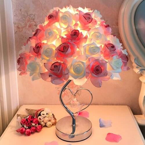 Creative European Crystal Table Lamp Rose Flower Night Light Bedside Lamp Home Wedding Party Decor Decoration Indoor Lighting