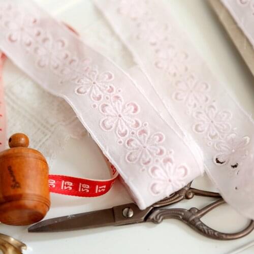 5M/lot Wide 4cm light pink cotton water soluble cotton embroidered lace small flower combination lace accessories SC809