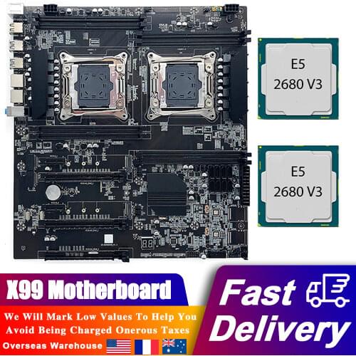 X99 Motherboard LGA 2011-3 Dual CPU 8 DDR4 Memory Slot 256G PCI-E 16X SATA2.0 NVME M.2 Interface for Desktop Chia SSD