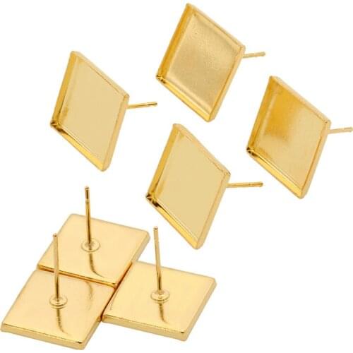 50pcs/lot Copper Square Ear Post Stoppers Earring Post Inner 12mm for Cabochon Cameo Stud Earring Findings Jewelry Making