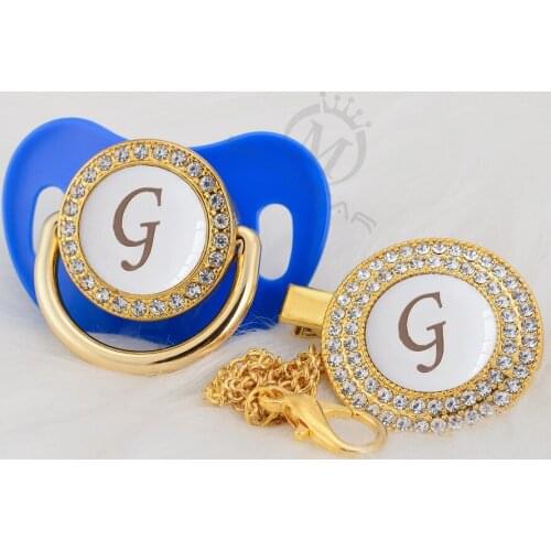 MIYOCAR beautiful bling pacifier and pacifier clip set name Initials letterG unique BPA free dummy bling unique design LG-W