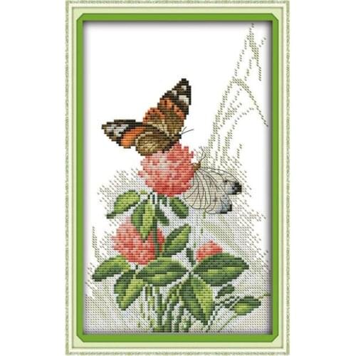 Butterflies over flowers (10) cross stitch kit 14ct 11ct count pre printed canvas cotton embroidery DIY handmade needlework plus