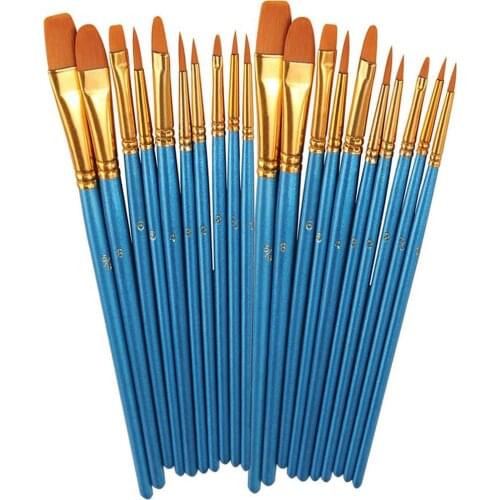 Portable Acrylic Paint Brush Set 2packs/20 Pcs Nylon Hair Brushes For All Purpose Oil Wat For Painting Professional Art Supplies