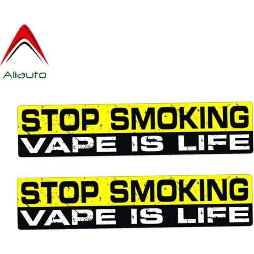 Aliauto 2 X Warning Car Sticker Stop Smoking Vape Is Life Personality Funny PVC Waterproof Decal for Opel Seat Nissan,15cm*3cm