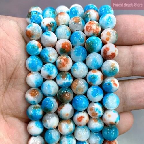 Natural Stone Yellow Blue Persian Jades Beads DIY Jewelry Making Round Spacer Beads for Necklace Bracelets 15'' 6/8/10/12mm