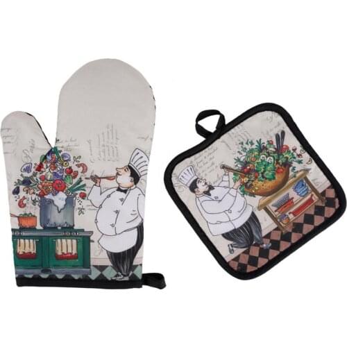 Anti-scalding Non-slip Cotton Kitchen Cooking Microwave Gloves Baking BBQ Potholders Oven Mitts With Potholder Pad Two-piece