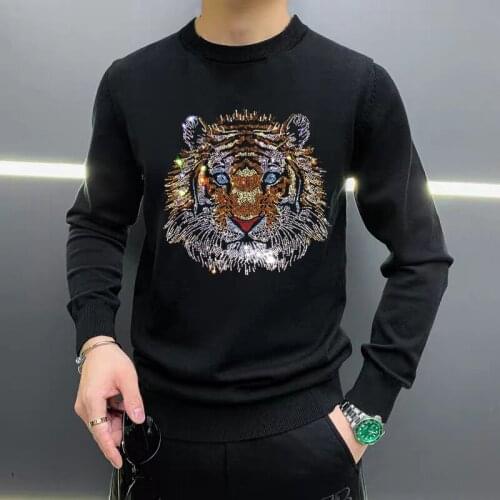 New Design Hot Diamond Element Shiny Craft Mens Sweater Hip-Hop Knitted Pullover Cashmere Classic Black / White Tops