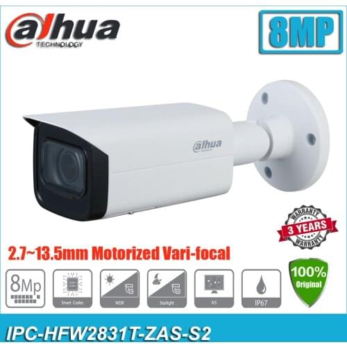 Original Dahua IPC-HFW2831T-ZAS-S2 8MP 4K Starlight H.265 IP67 PoE IR Motorized Vari-focal Bullet CCTV Network IP Camera