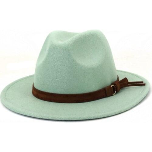 Autumn/winter Woolen Church Party Jazz Panama Fedora Hat for Women Men Elegant Vintage Pink Cowboy Solid Hat Caps