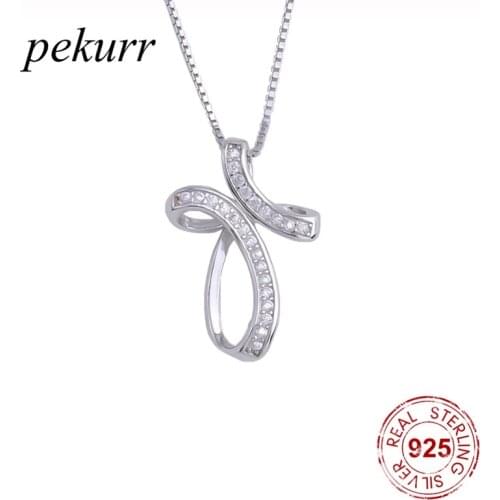 Pekurr 925 Sterling Silver Zircon Lace Wave Round Cross Female Pendants 3D Stripe Necklaces For Women Geometric Fashion Jewelry
