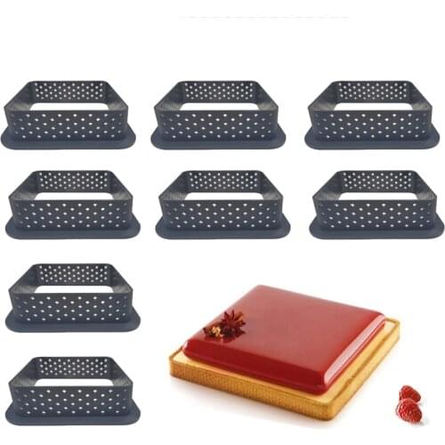 Plastic Perforated Square Shape Egg Tart French Dessert Mould Cake Ring Set Fruit Cookies Pastry Kitchen Baking Molds