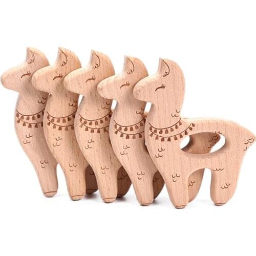 10PCS BPA FREE Natural Wood Teether Cartoon Deer Animal Shape Wooden Baby Teether Safe New Baby Teething Toys Baby Shower Gift