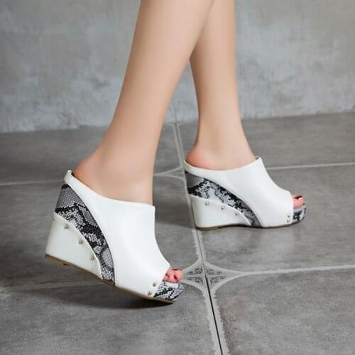 Ochanmeb sexy wedge heels slippers women platform clog mules white red yellow orange open peep toe slide wedged shoe big size 50