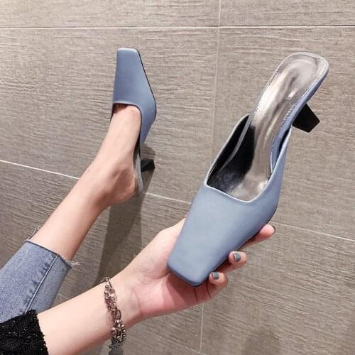 LAASIMI Wrap Toe Strange Style Women Mules Ladies Square Toe Heel Slippers Summer Soild Shoes Woman Shallow Nivelty Footwear New