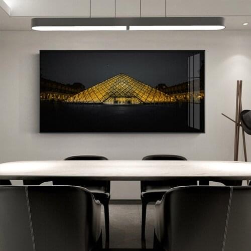 Amazing Golden Glass Pyramid of Louvre In Black and White City Posters Wall Pictures for Living Room Bedroom Canvas Painting