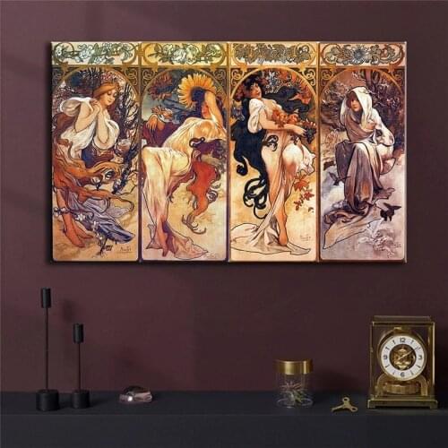 Alphonse Mucha Times of Day Vintage Posters and Prints Art Nouveau Woman Canvas Paintings Wall Art Pictures For Living Room