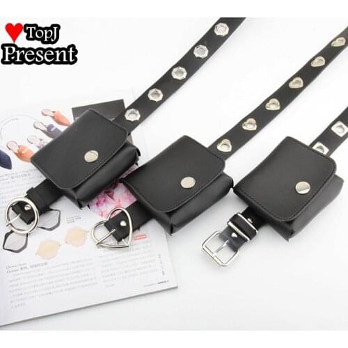 Woman girl heart sexy Punk PU Leather Belt Metal Chain bag pouch Waist Strap Street Dance Decor Gothic Lolita Cosplay belts