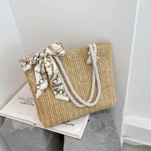 Spring Summer Fashion Straw Woven Underarm Shoulder Bags For Women Casual Silk Scarf Ladies Large Capacity Shopping Handbags