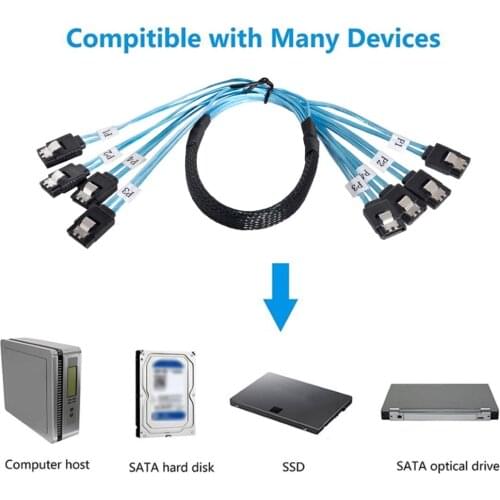 Chenyang SAS 4 SATA 7Pin Male to 4 SATA 7pin Male Internal Host Target Hard Disk 6Gbps Data Server Raid Cable 50cm