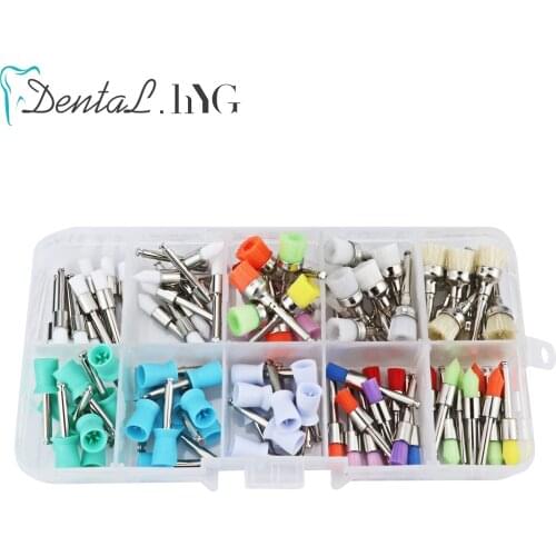 100pcs/set Dental Polishing Brush Polisher Prophy Rubber Cup Latch Colorful Nylon Bristles Dentist Tools Instrument Dental Lab