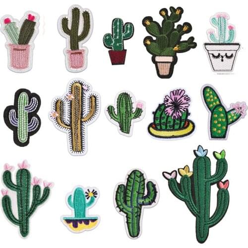 100pcs/lot Embroidery Patches Kids Clothing Decoration Cactus Desert Plant Backpack Sewing Accessory Iron Heat Transfer Applique