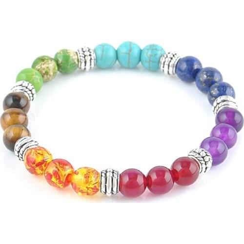 1x Hot Women 7 Chakra Lava Rock Stone Prayer Reiki Bead Bracelet Bangle