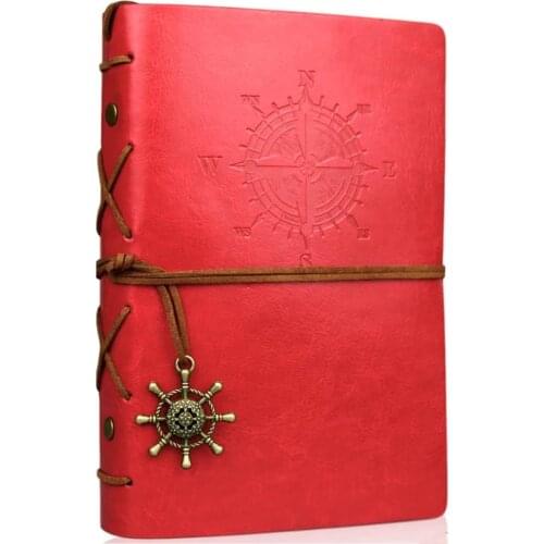 2021 Red Retro Spiral Leather Notebook Diary Notepad Vintage Pirate Anchors PU Leather Notebook Refillable Diary Notepad
